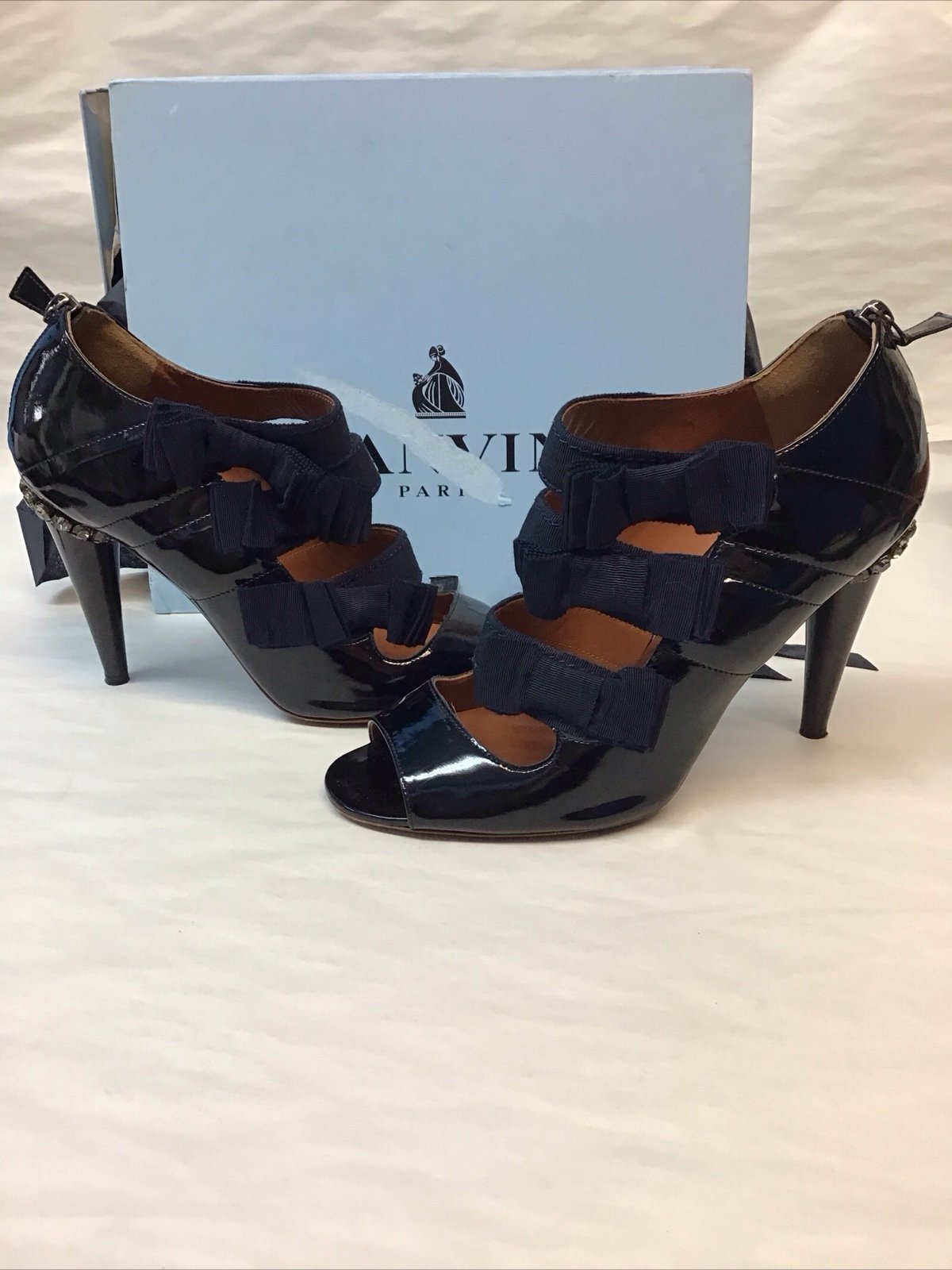 LANVIN Shoes Black/Navy Strap Heels Sandals EU40.5 / US 10 *READ*
