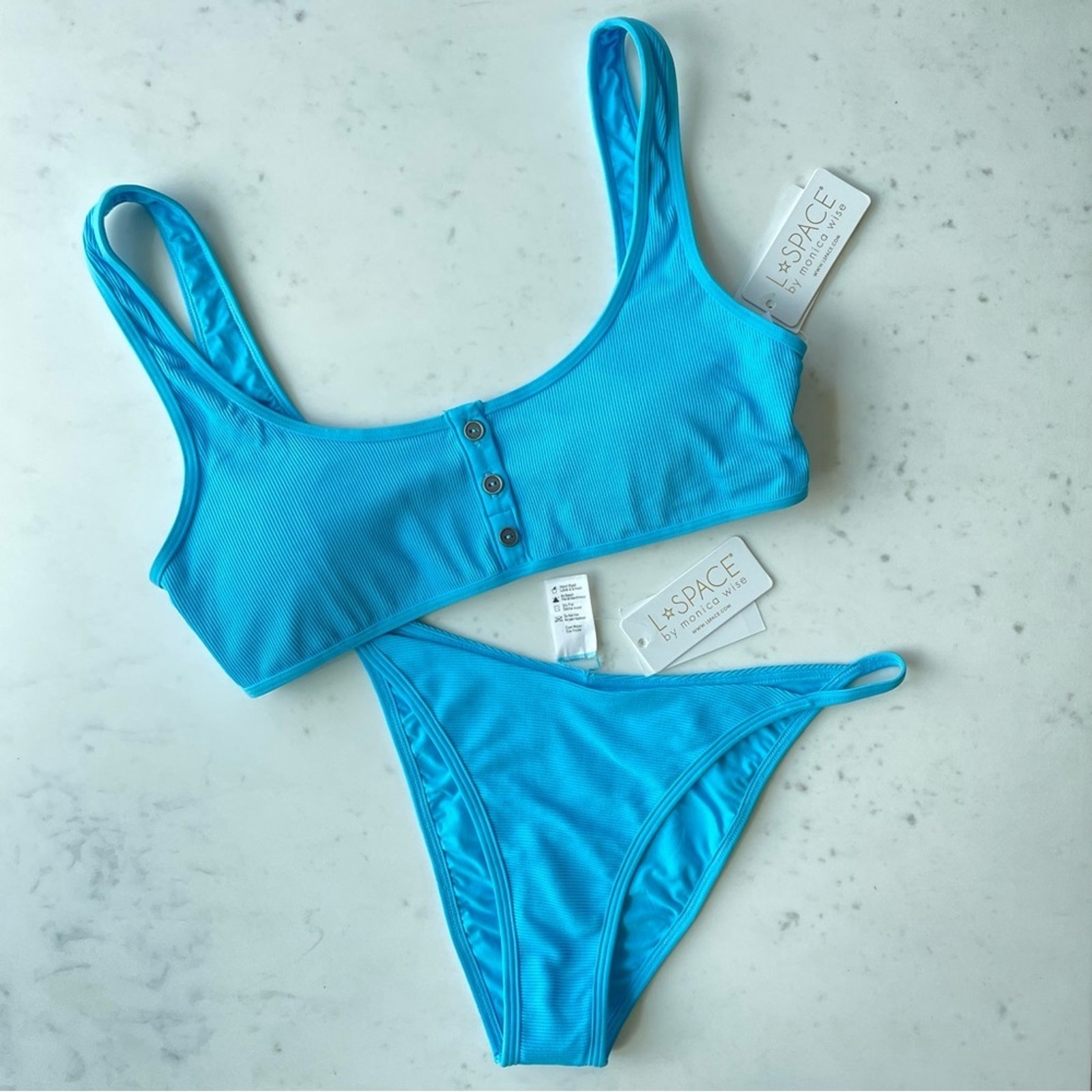NWT L*Space 2-Pc Bikini Set Robbie Top & Jay Bottom Bitsy Fit in Aquarius Sz XL