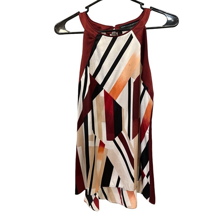 White House Black Market Women's Silk Print Halter Top, Size 6, Pre-Owned