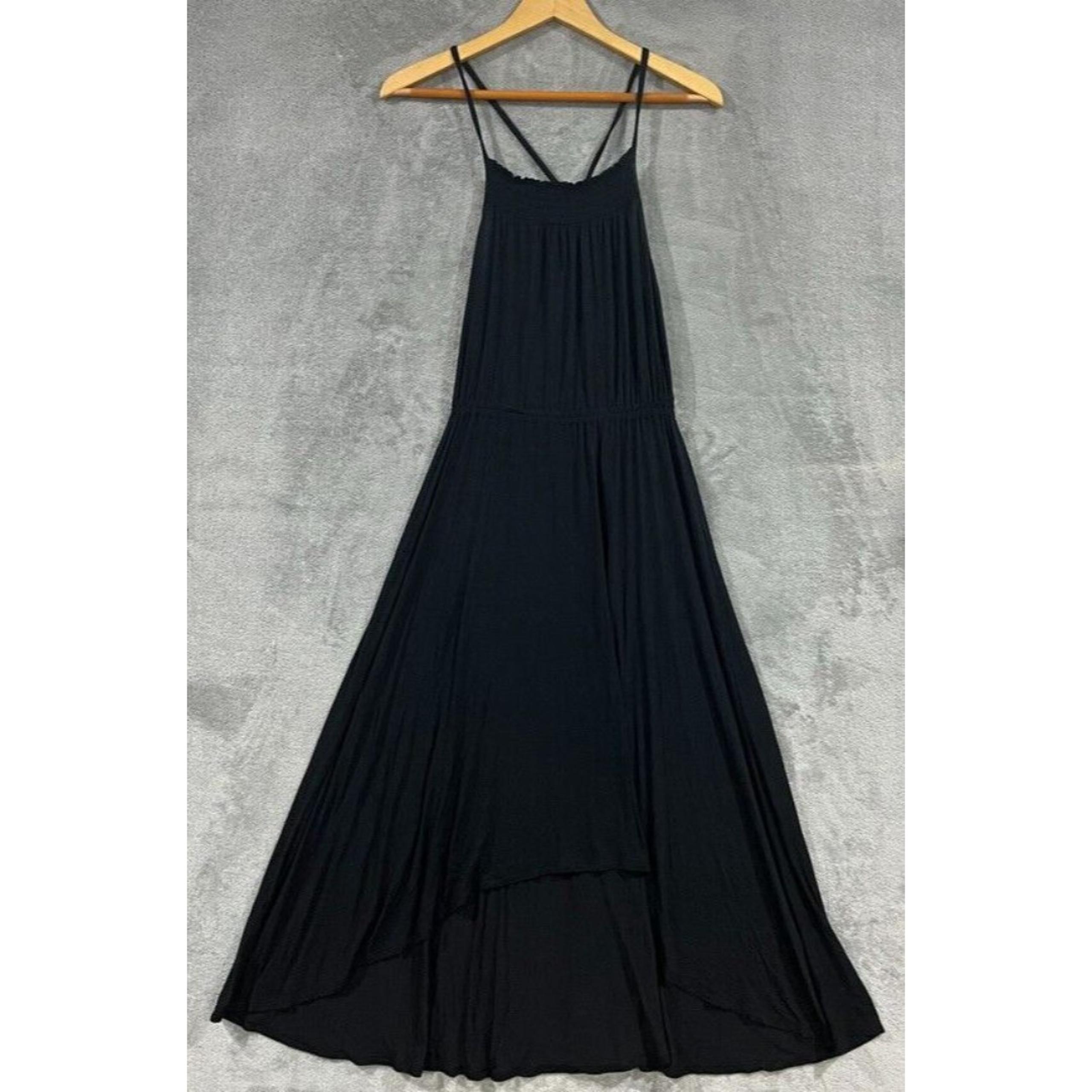 GAP Midi Maxi Black Halter Dress Smocked Lightweight Stretchy Tie Back Sz XS