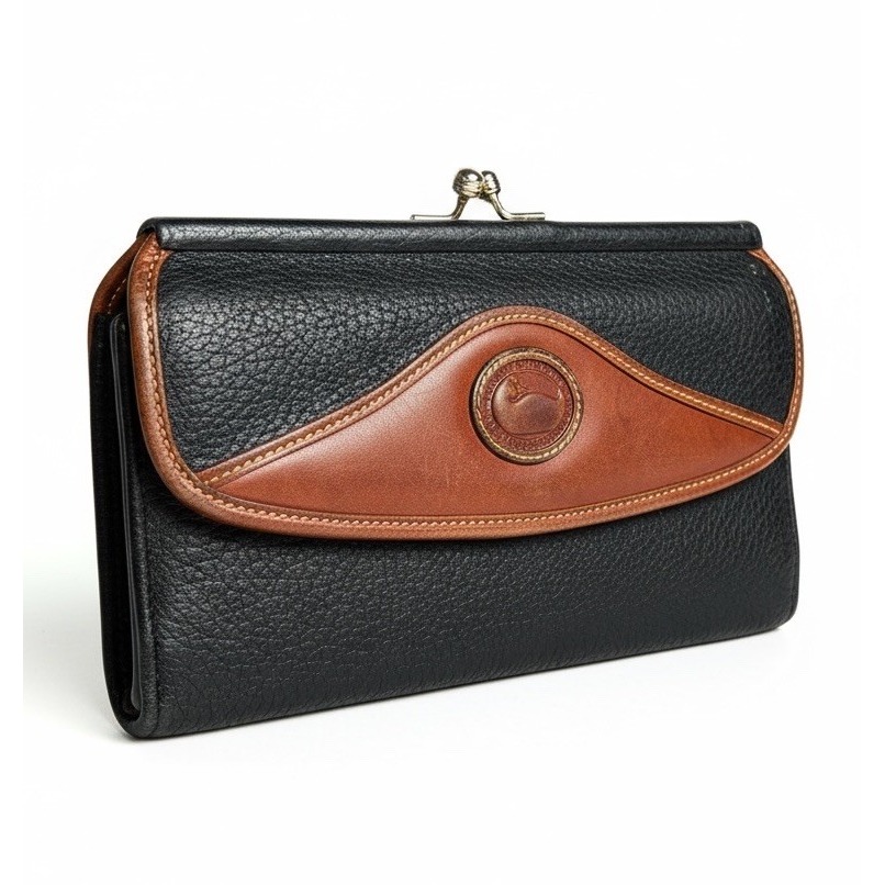 Vintage Dooney & Bourke Blue Brown Leather Wallet Women's Checkbook