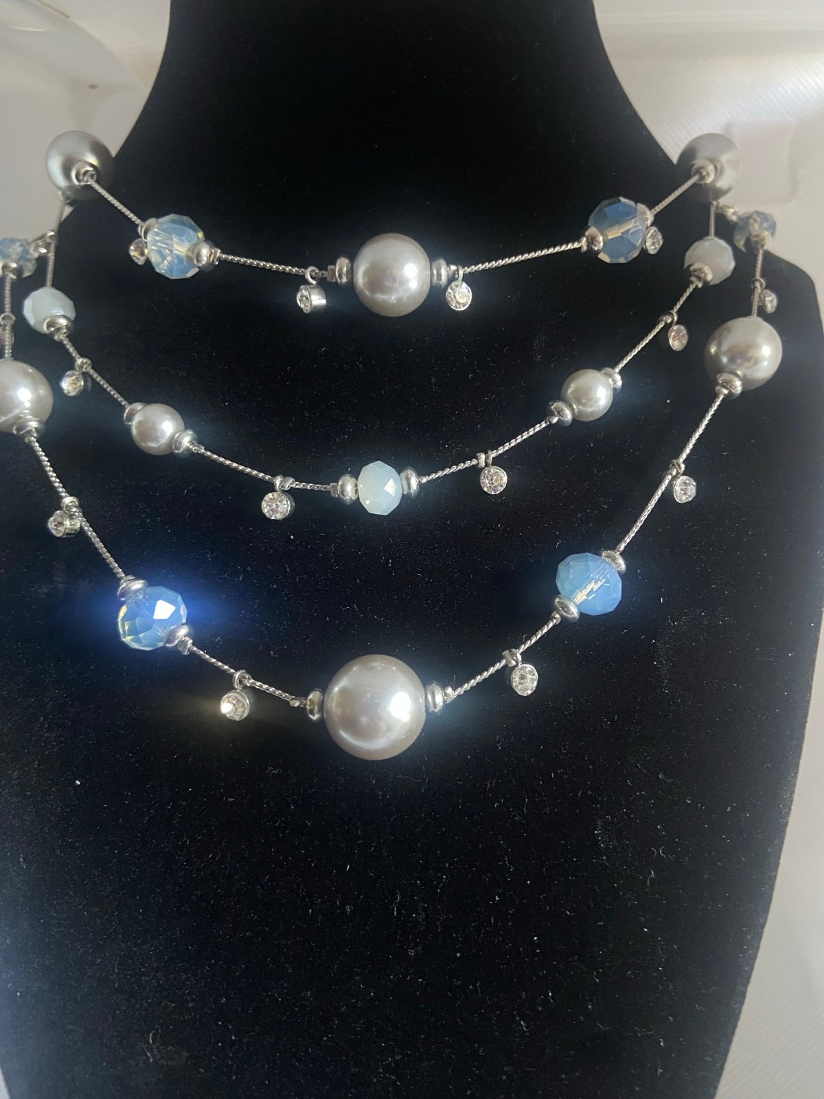 Vintage Tiered Iridescent Station Bead Three Layered Satellite Statement Silver