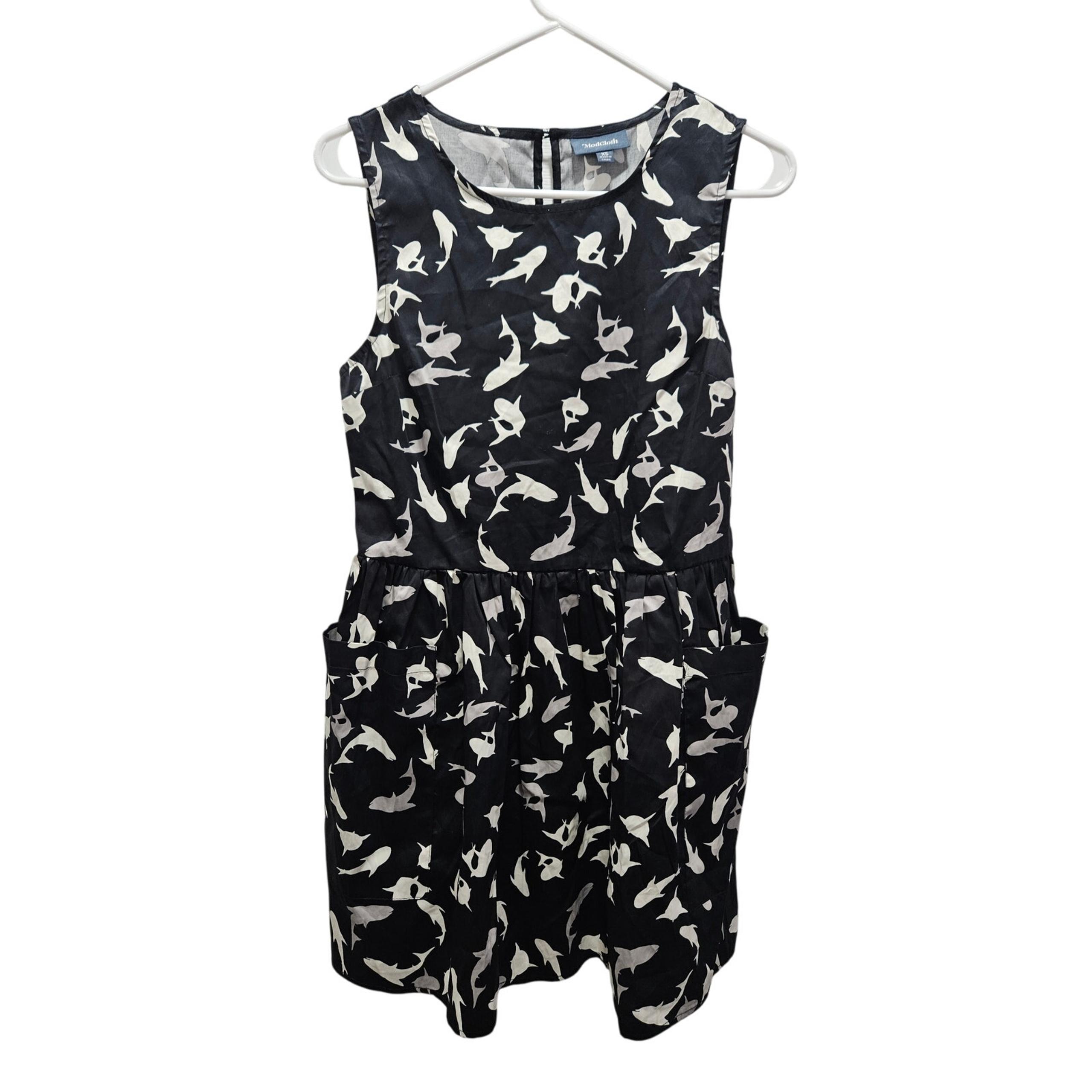 ModCloth Bold Notion Sharks Dress Fit Flare 100% Cotton Size XS 0 2