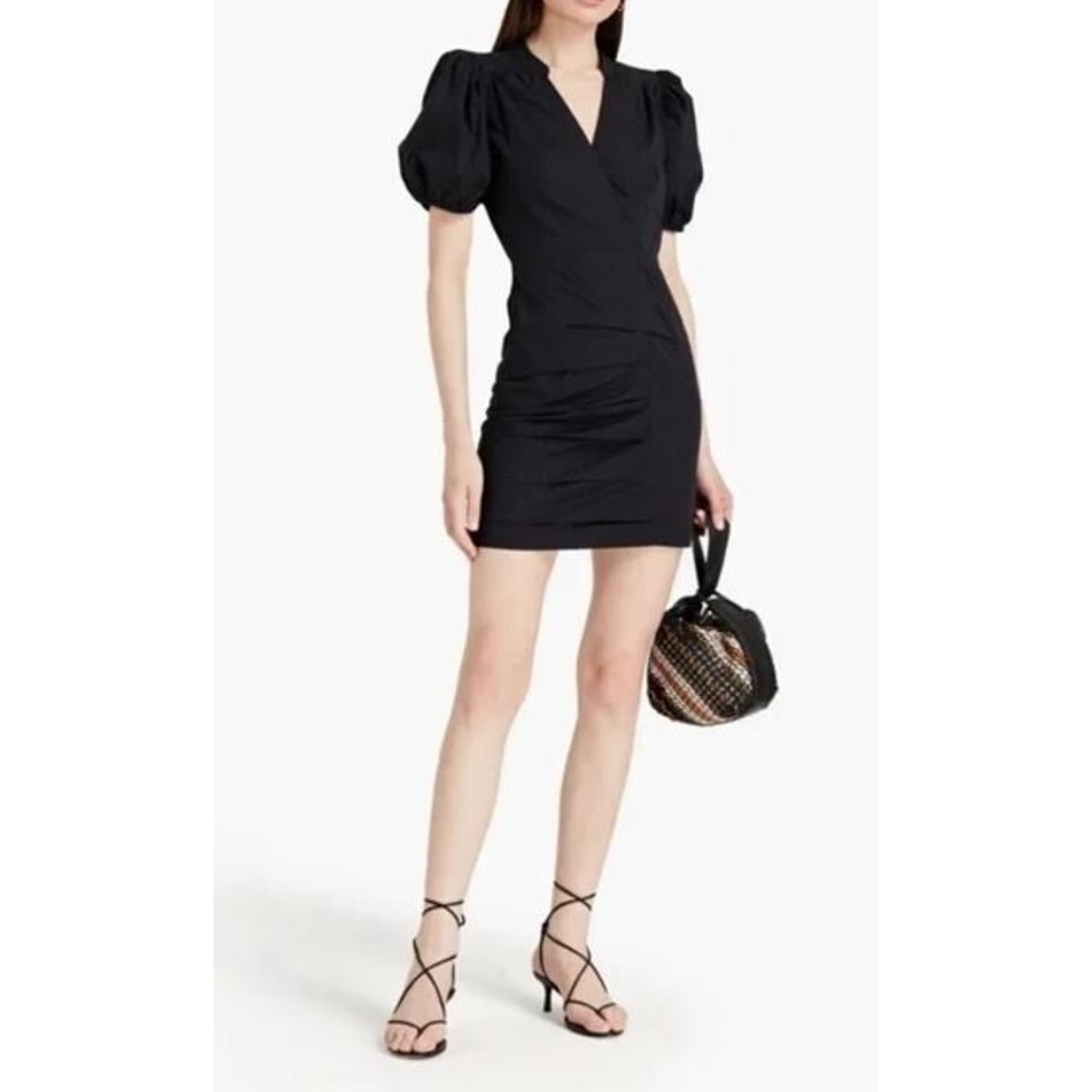 ba&sh Short Balloon Sleeve V-Neck Cotton Come Dress XS in Black MSRP 335