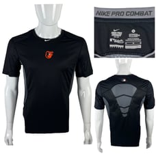 Nike Baltimore Orioles Mens Medium Shirt Pro Combat Dri Fit Fitted Black EUC