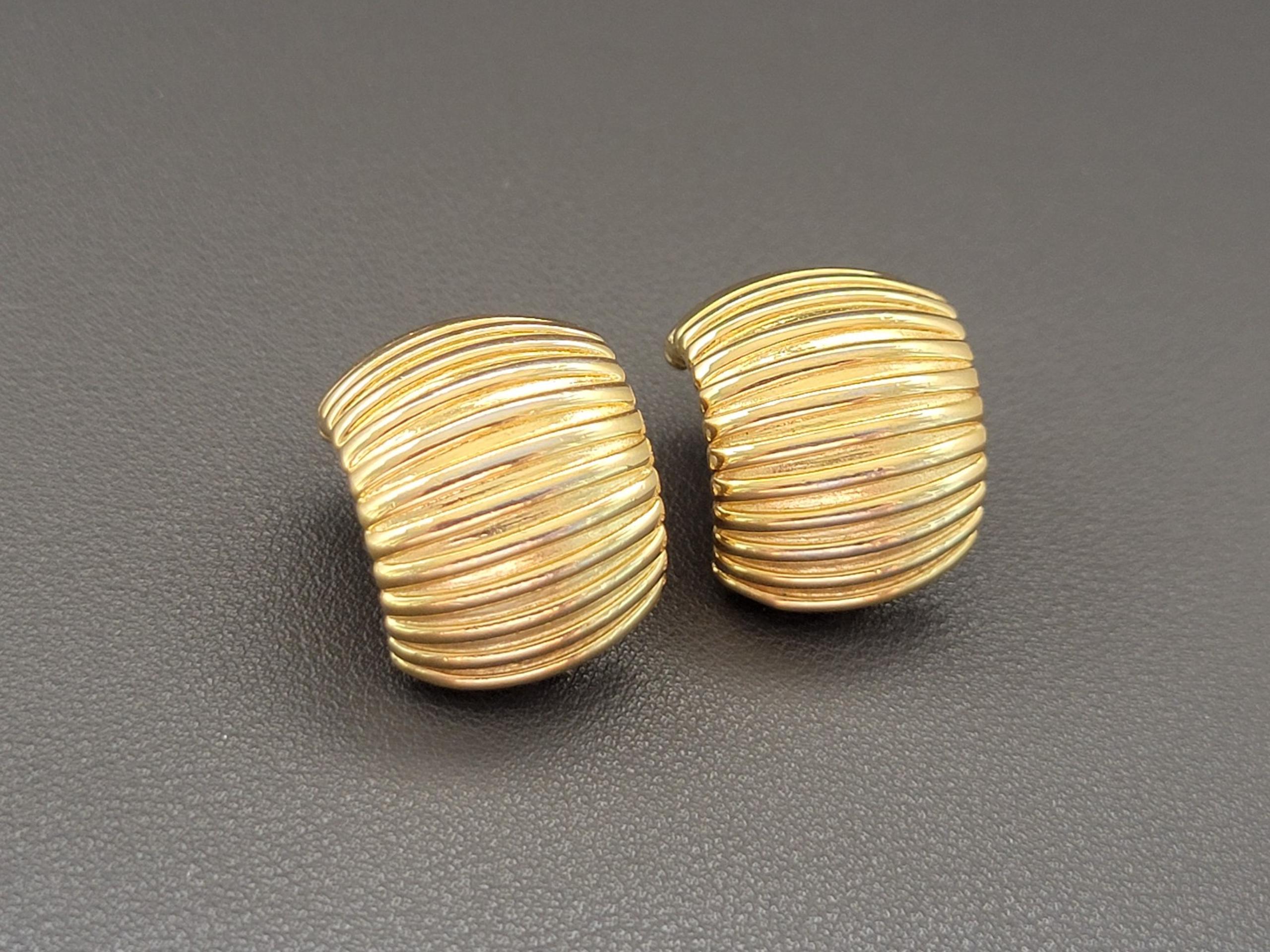 Vintage Haute Couture Givenchy Ribbed Gold Earrings–Bold 80s Designer Statement