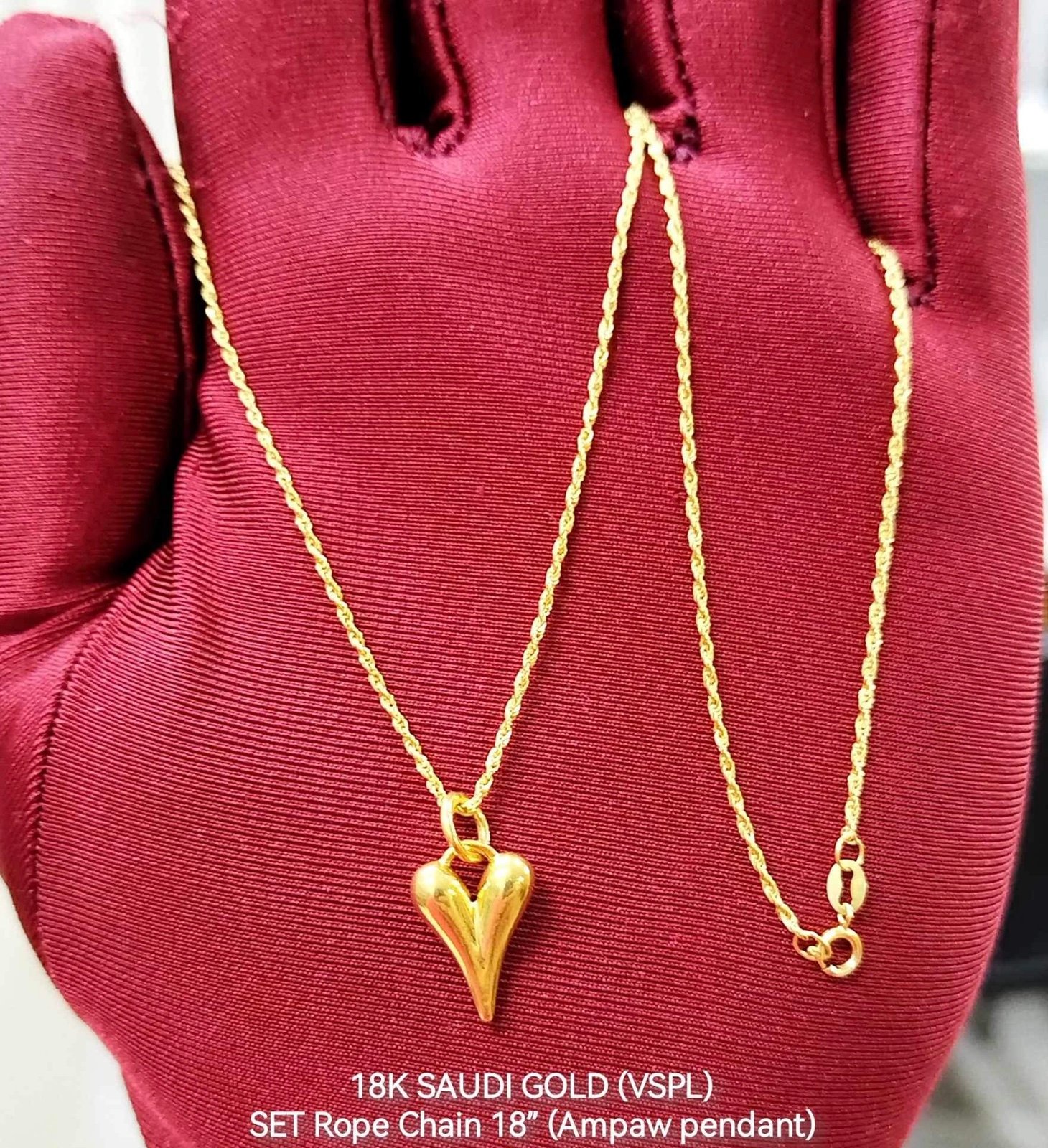 18k real saudi yellow gold Light Weight (Soft Pendant) HEART CHARM Necklace