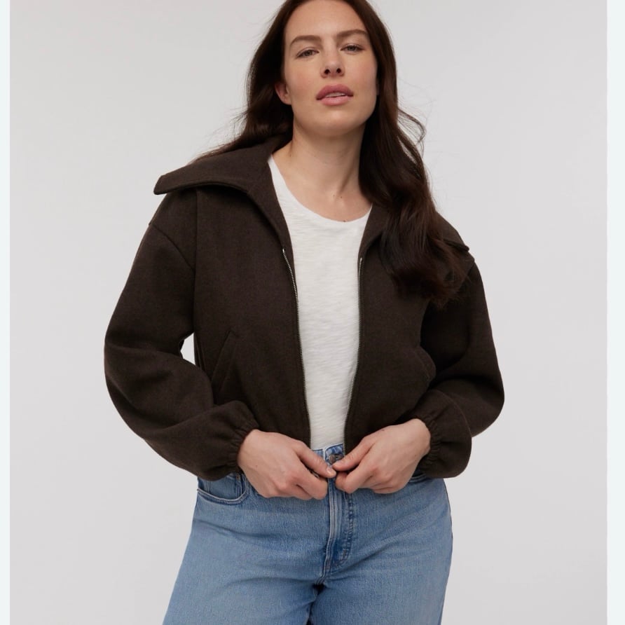 Madewell Zip-Front Shawl Bomber Jacket brown size L