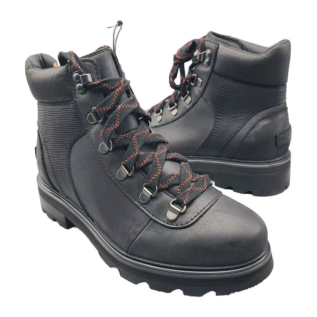 SOREL Lennox Boots Black Leather Hiker Waterproof Ankle Lace Up Size 12 43 New
