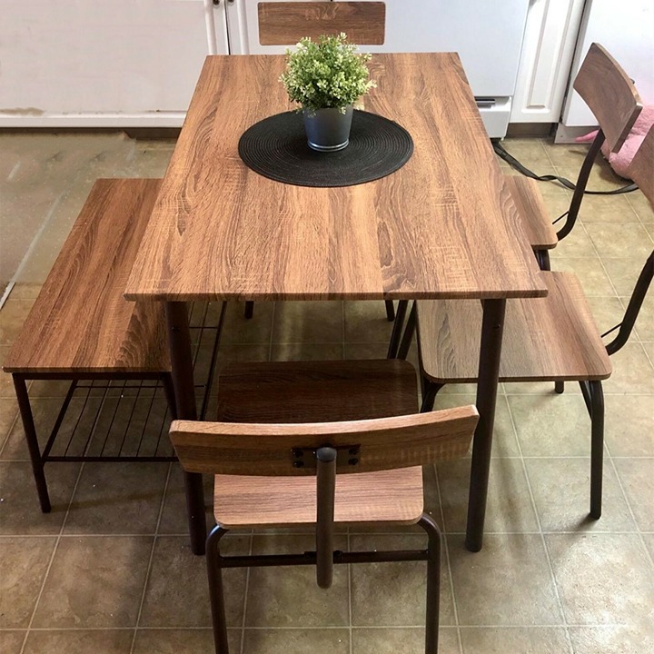 6PC Dining Table Set Wood 4 Chair Bench Seat Kitchen Breakfast Furniture