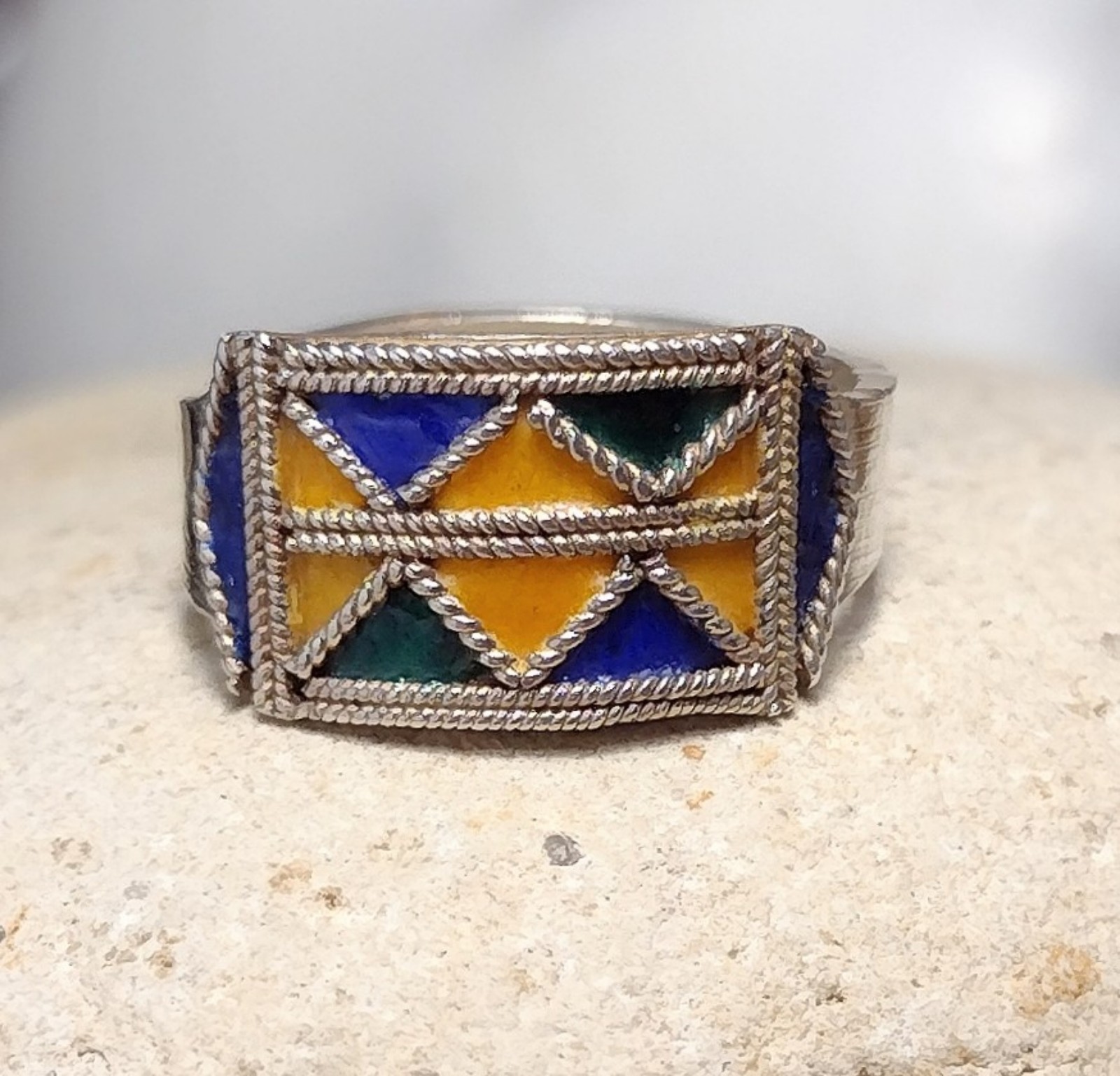 Vintage Sterling Silver Enamel Art Deco Adjustable Ring
