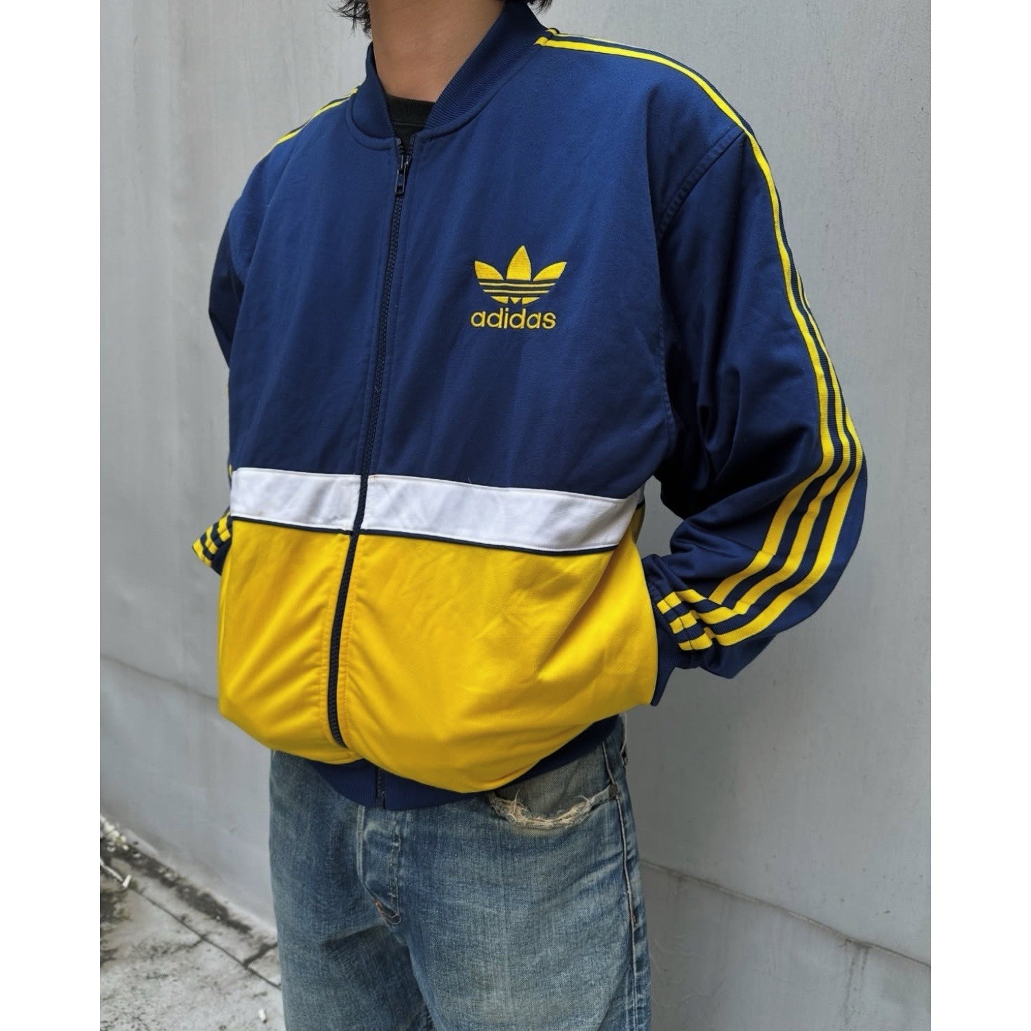 Vintage 90s Adidas Track Jacket L Yellow Embroidered Logo