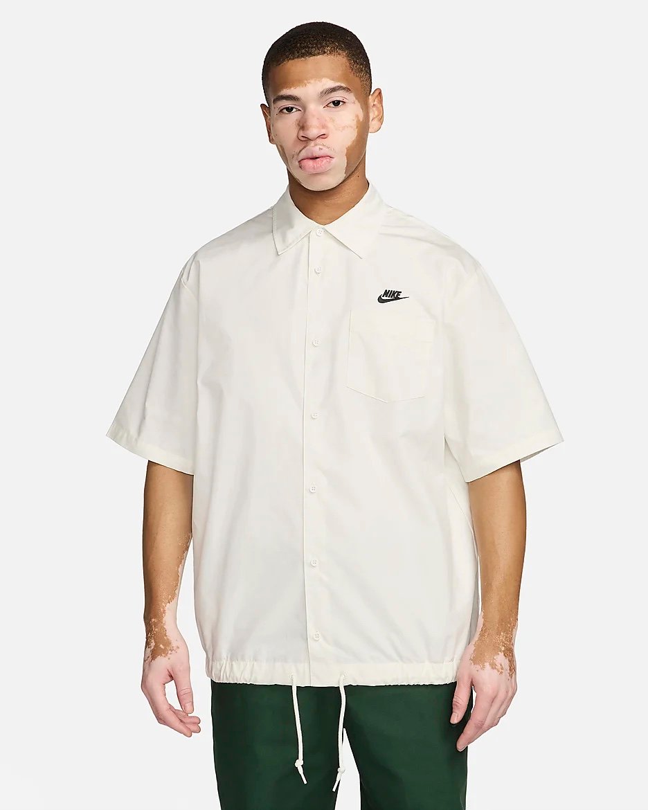 Nike Club Oxford Short-Sleeve Button-Up Shirt White Loose Fit