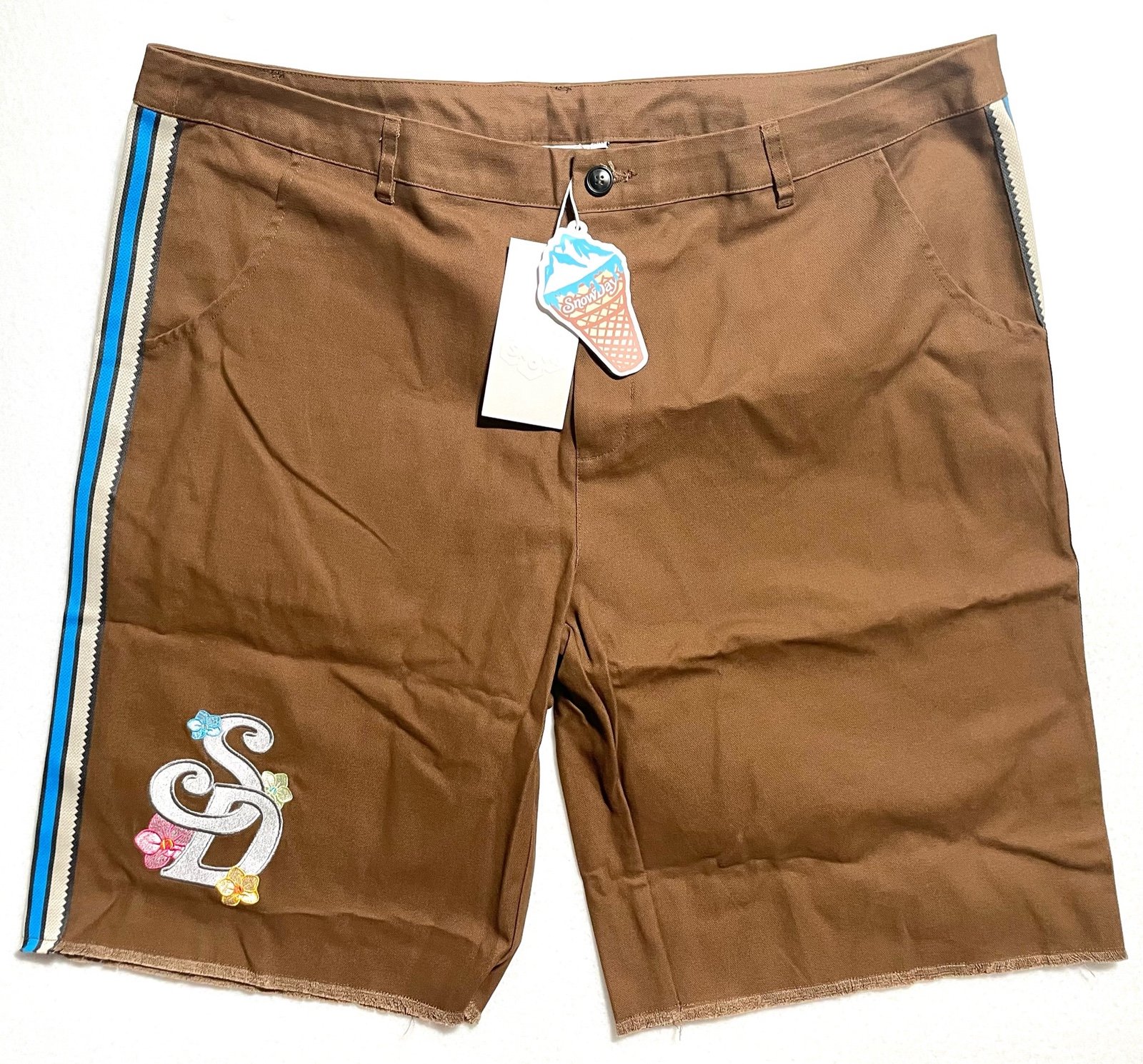 Snowday XXL Men’s Shorts Brown With Floral Embroidery 100% Cotton 2022 NWT