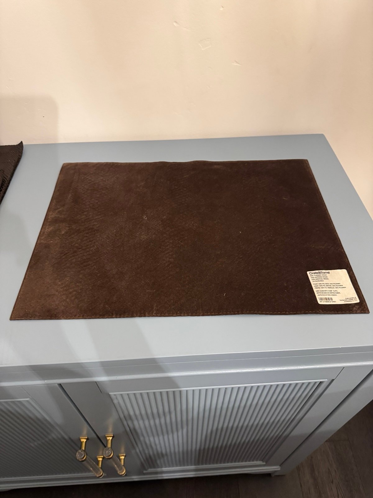 Crate & Barrel Faux Alligator Leather Placemat 18”x13 Brown Reversible Suede 10
