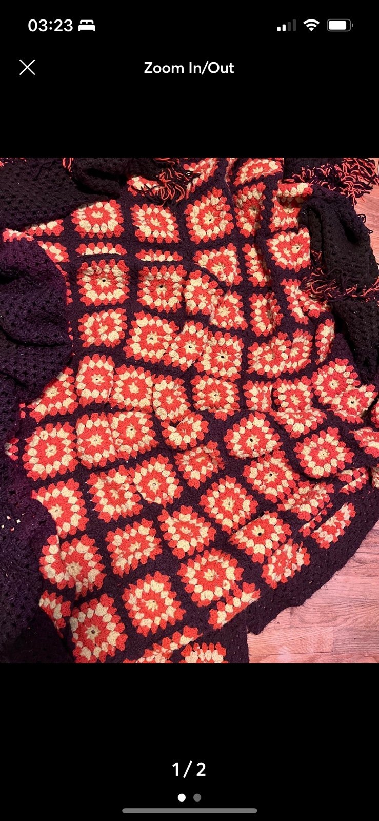 Granny Square Afghan Orange Yellow Brown Crochet Blanket
