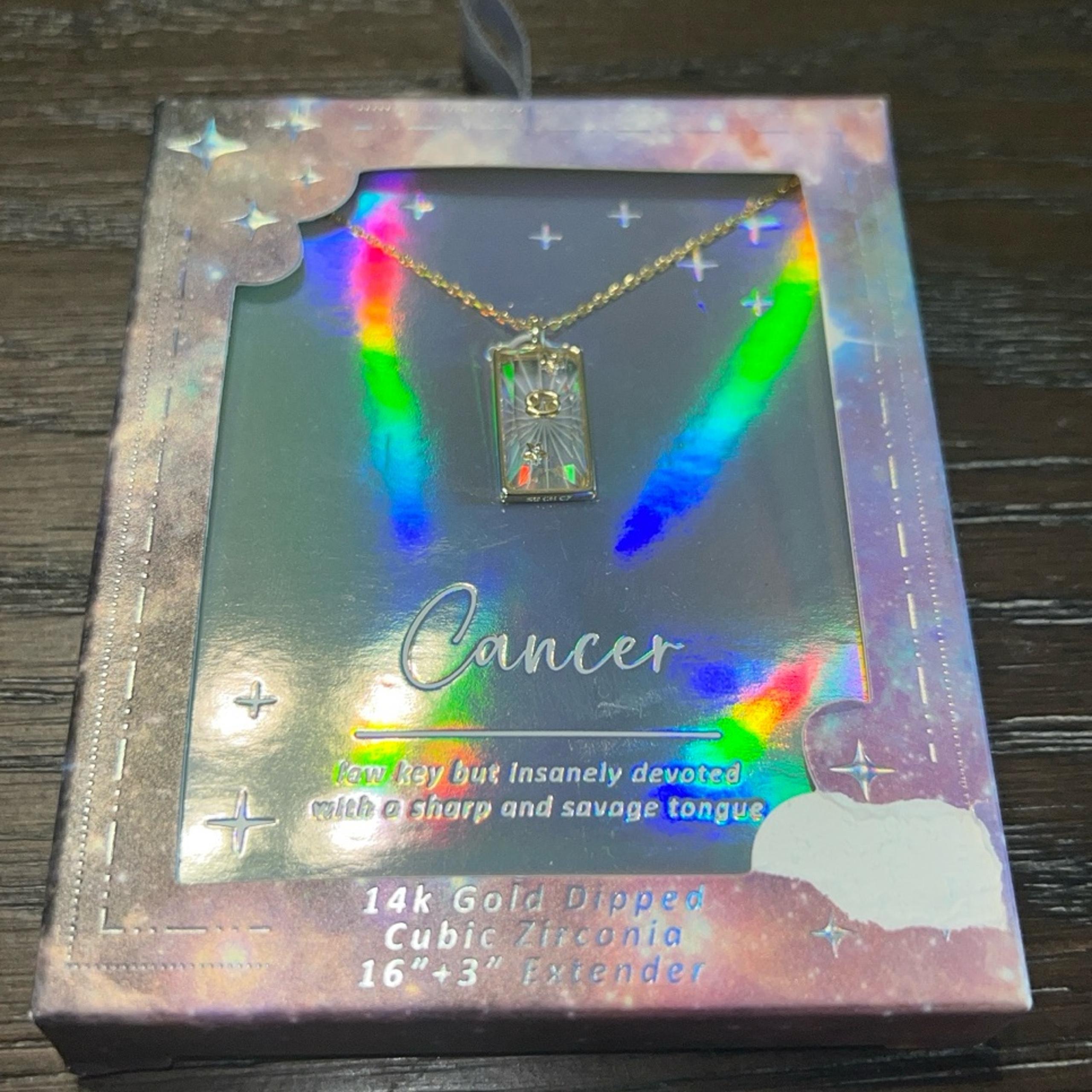 Horoscope and Celestial Cancer necklace 14k Gold dipped zodiac