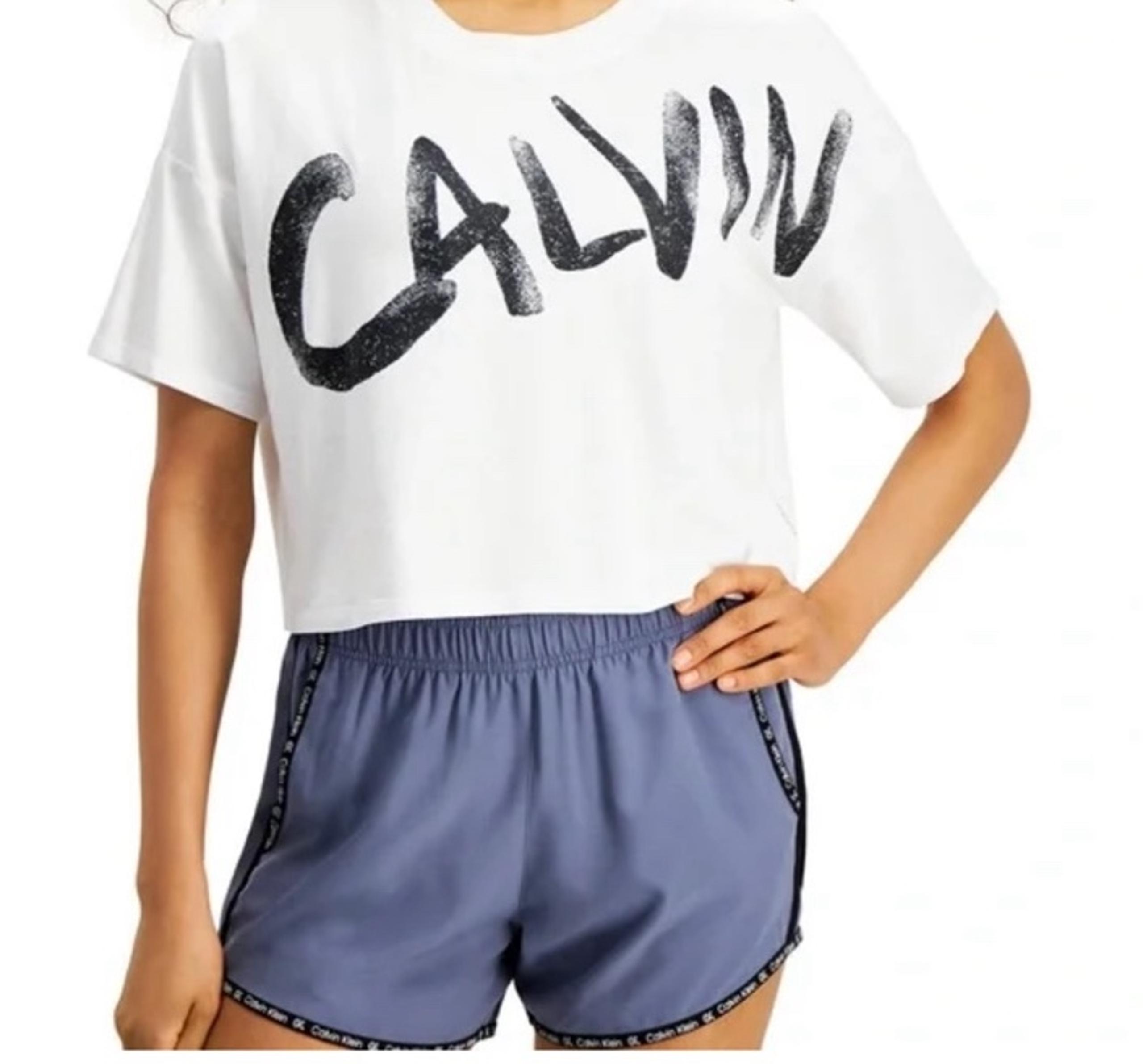 Calvin Klein women’s brushed logo cropped shirt size L
