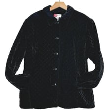 JM Collection Sz 18 Black Quilted Velvet Jacket Pockets Button Up Utility Lined