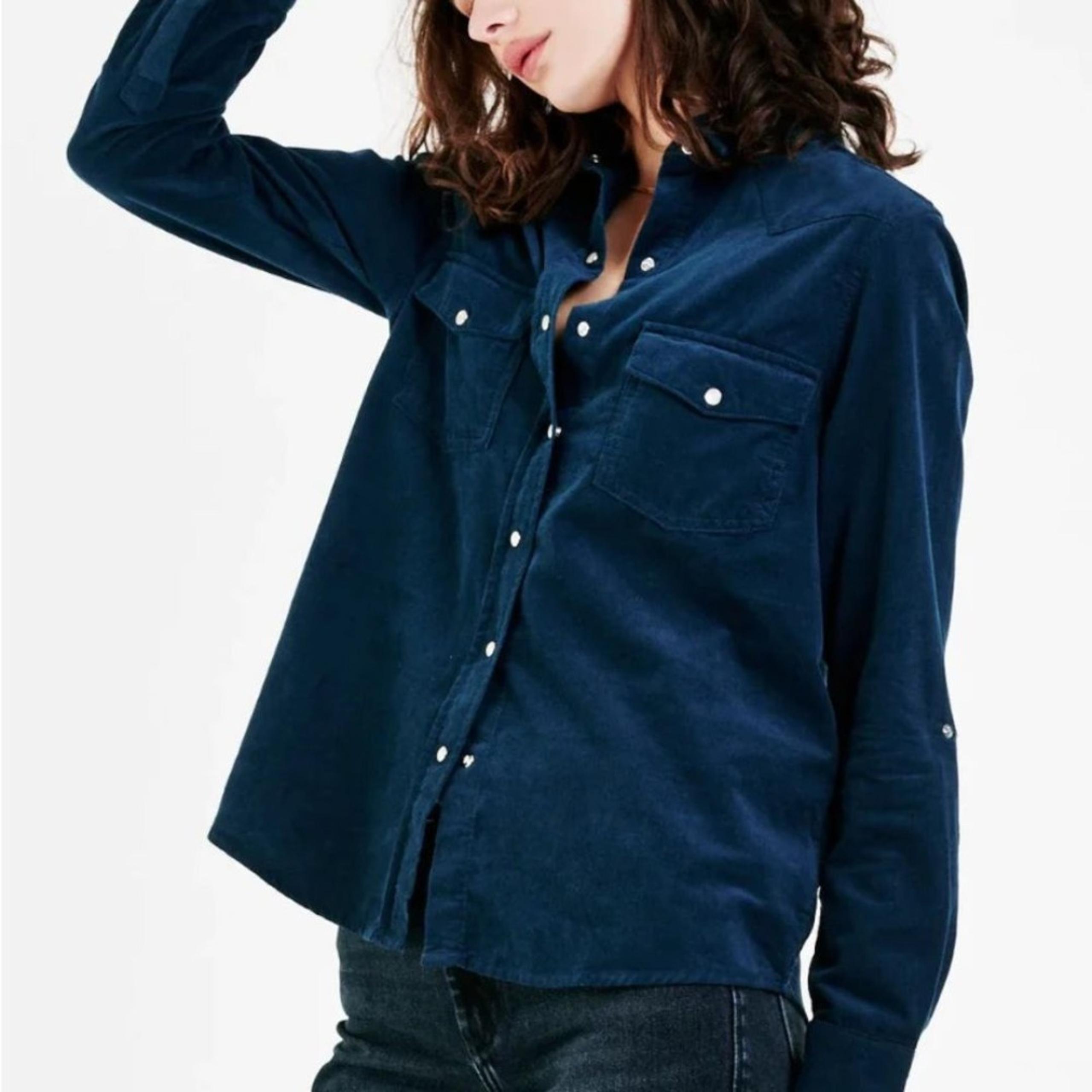 Vintage 90s CALVIN KLEIN Corduroy Button Shirt Navy Women’s M - Western Academia