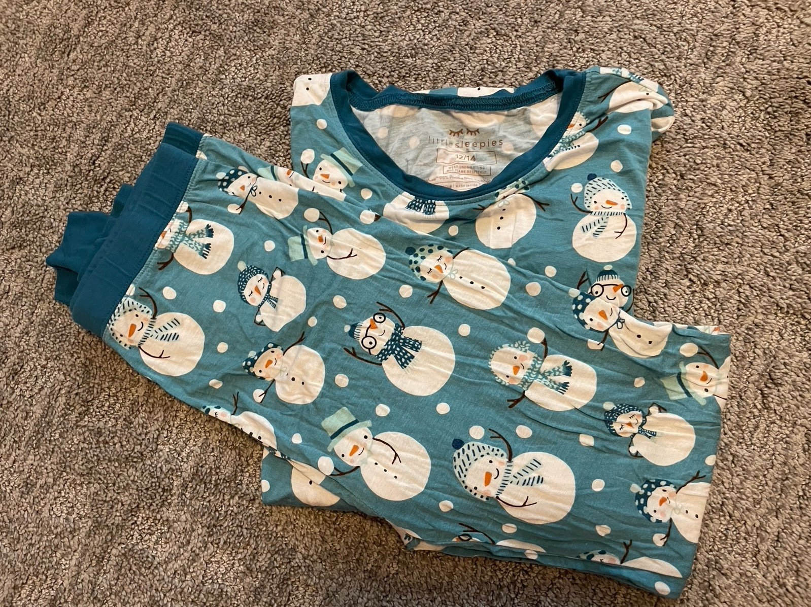 Little Sleepies blue snowman size 12/14