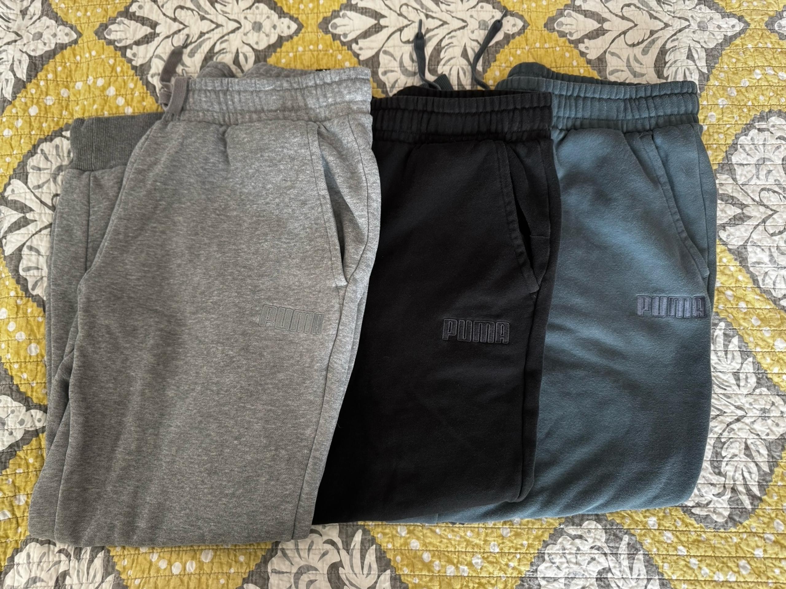 3 Pairs Puma Men’s Joggers Sweatpants Gray Black Blue Size XL Ribbed Ankles