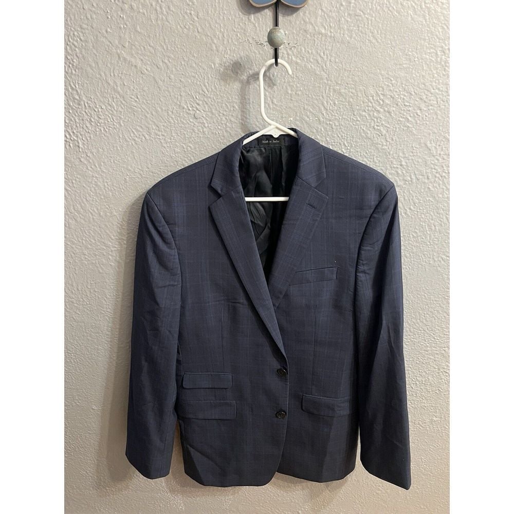 Men's Calvin Klein Wool Navy Plaid Blazer Suit Jacket 41R