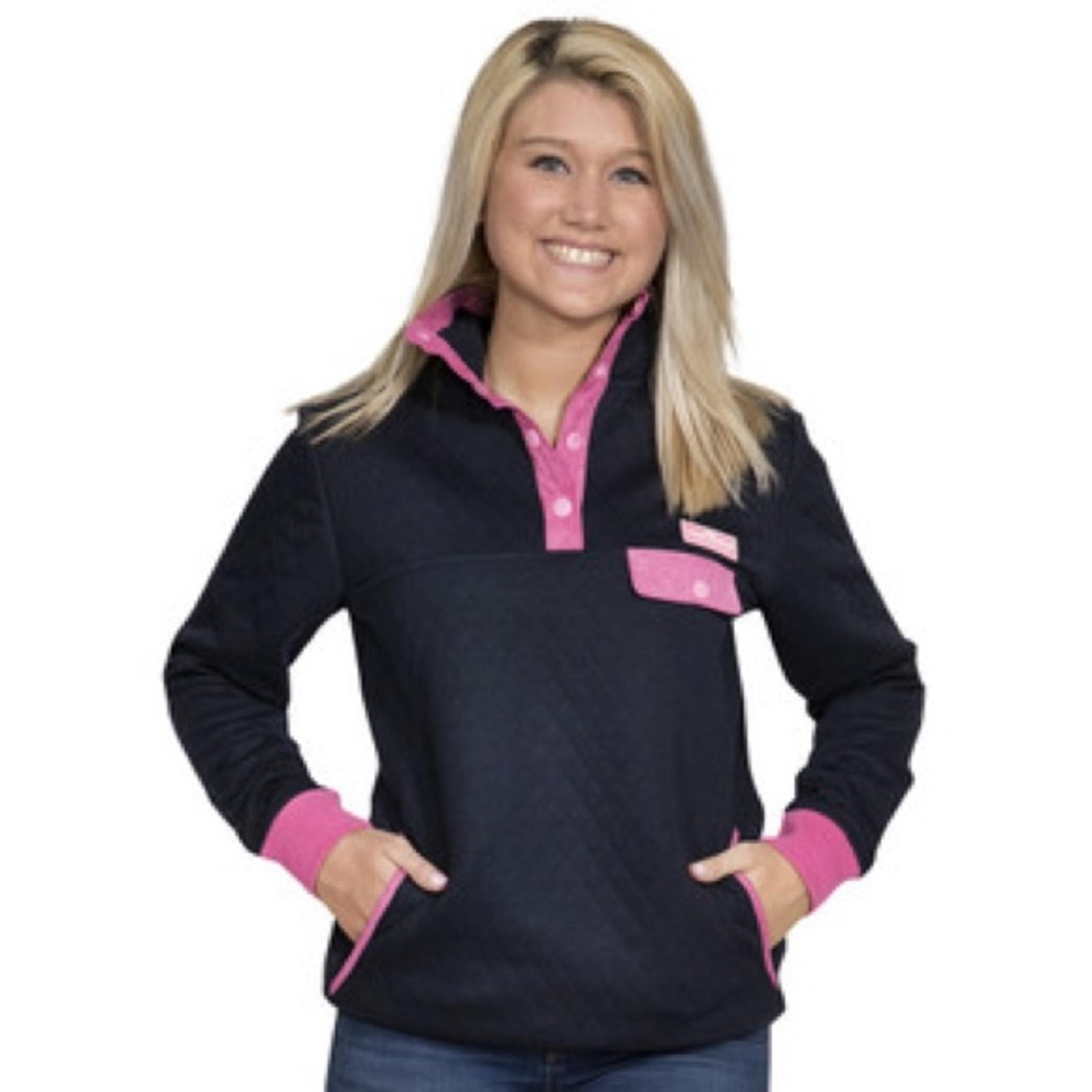Simply Southern Quilted Pullover Sweatshirt Black and Pink Trim Women’s Medium