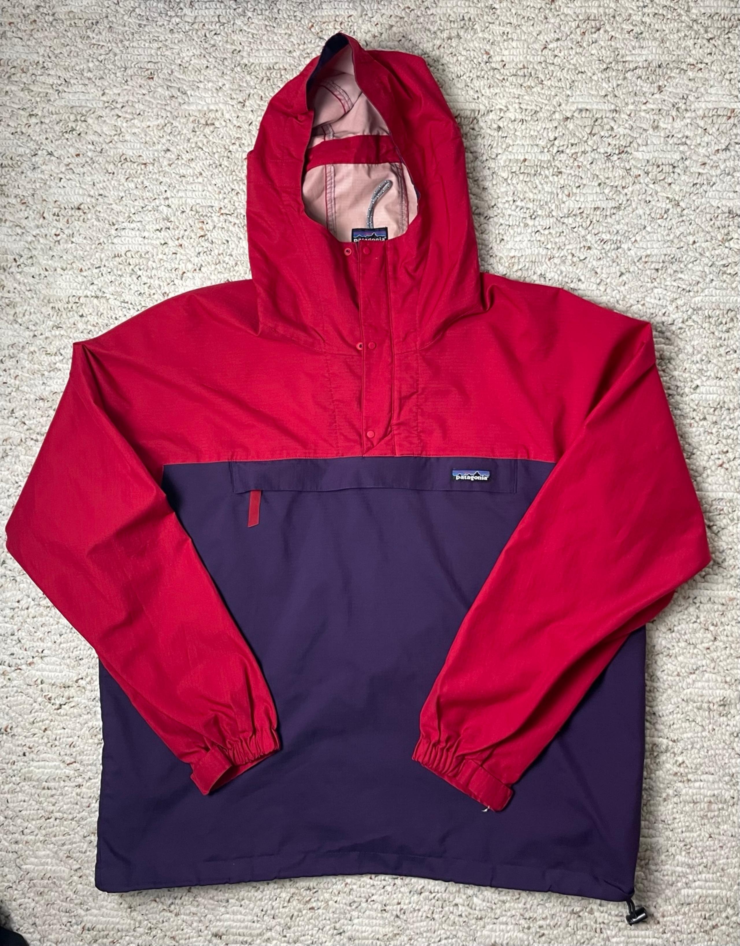 Used Sz LG Men’s Patagonia Vintage Anorak Colorblock Jacket Pullover Red Purple