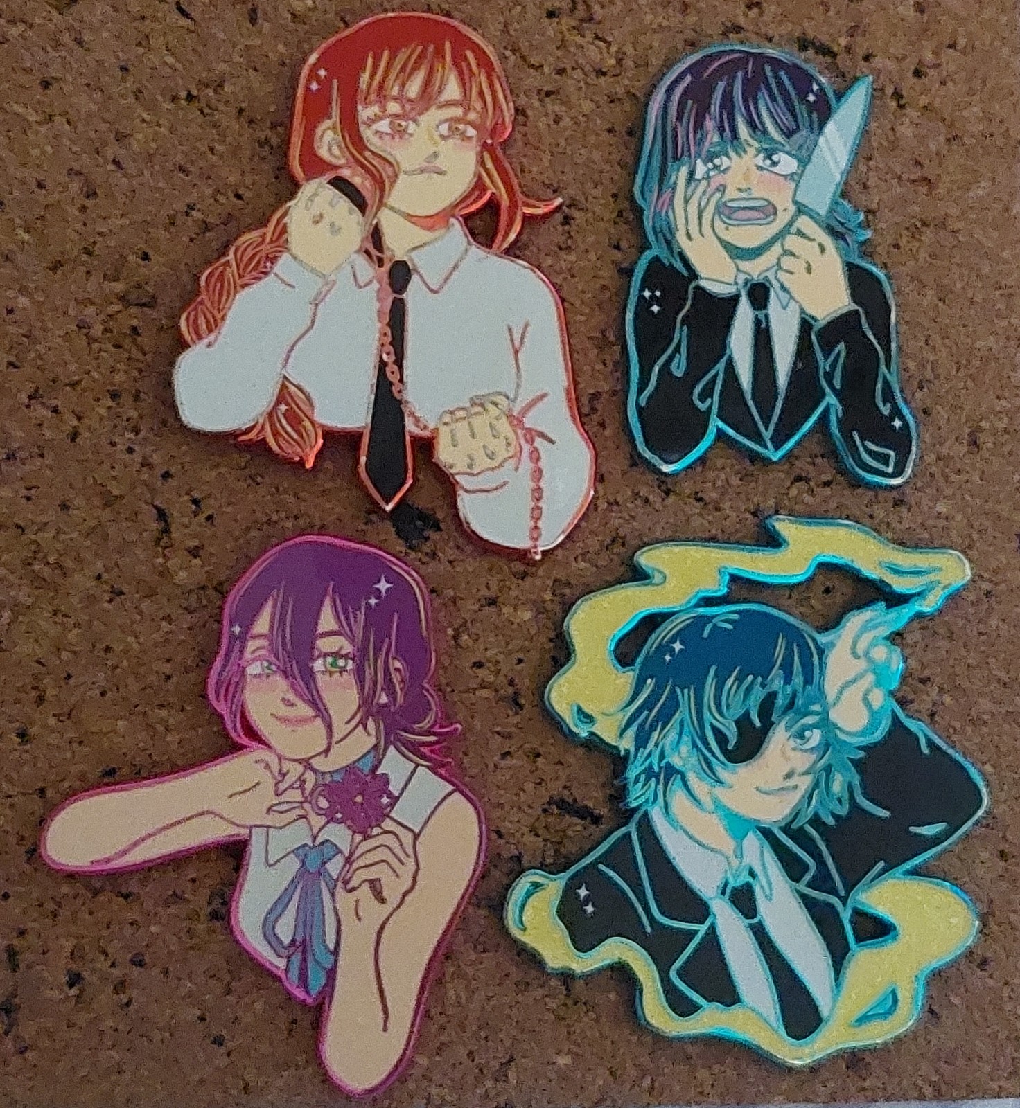 Chainsaw Man Reze Himeno Makima and Kobeni Chrome karinadoes.art Enamel Pin Set