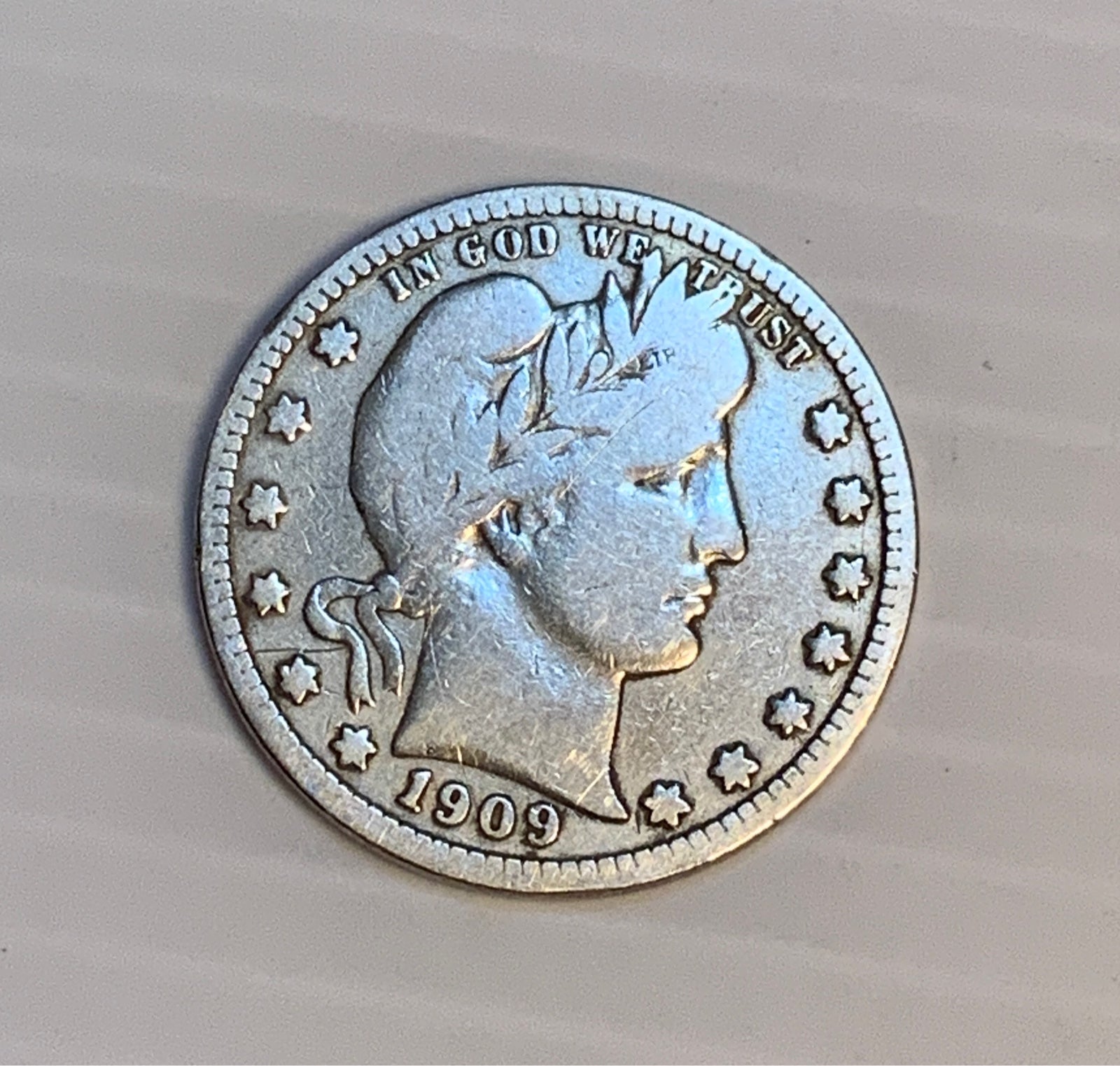 1909 D Barber Silver Quarter