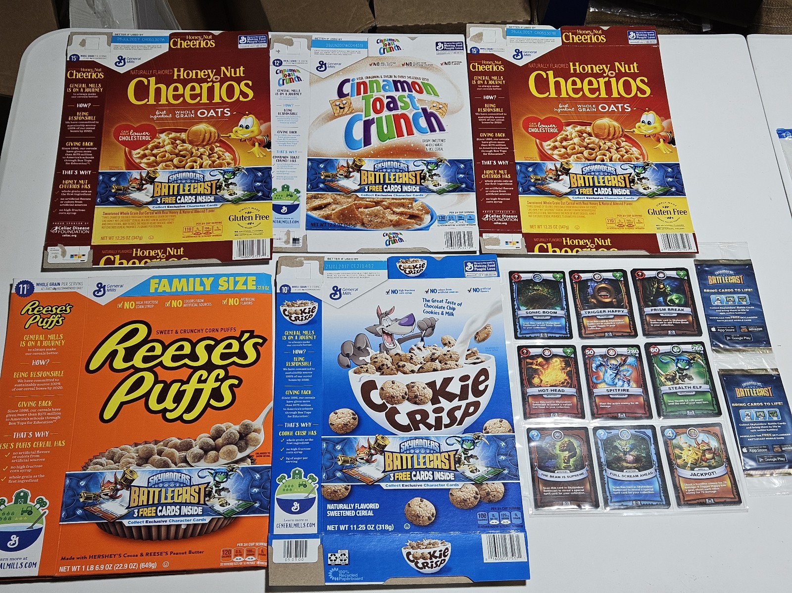 Skylanders Battlecast cereal boxes and cards