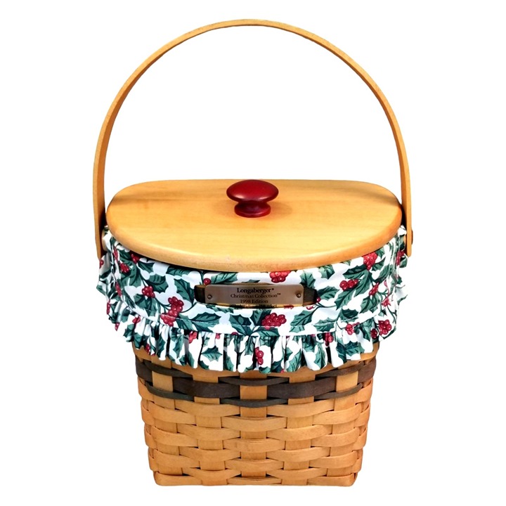 VTG Longaberger Christmas Green Glad Tidings Basket 1998 Lid Liners Wall Hanger