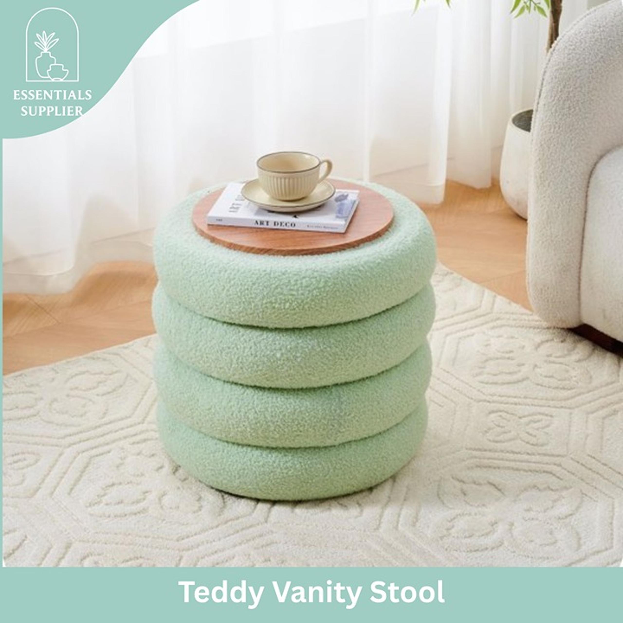Round Shape Storage Ottoman Stool with Flip Tray, Vanity & Footrest Chair, White