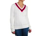 1990s Vintage Ralph Lauren White Cable Knit V-Neck Sweater Preppy Small