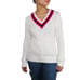 1990s Vintage Ralph Lauren White Cable Knit V-Neck Sweater Preppy Small
