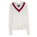 1990s Vintage Ralph Lauren White Cable Knit V-Neck Sweater Preppy Small