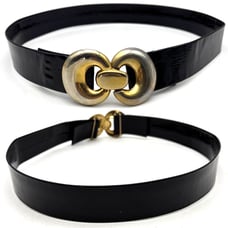 Vintage 80s Black Genuine Patent Leather Metal Hook Style Waist Belt OSFM 32