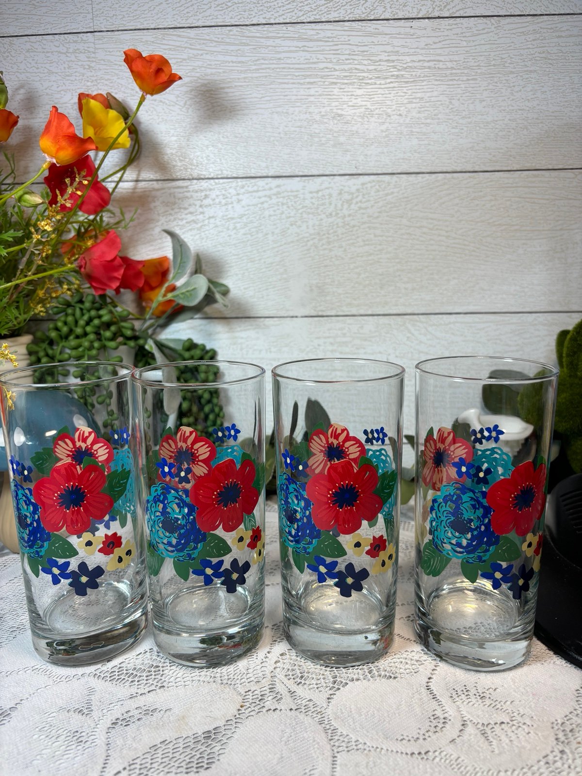 Pioneer Woman Dancing Dahlias Glasses