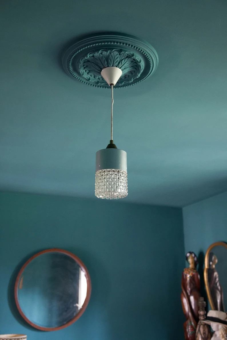 Vintage pendant light, glass and metal pendant light, ceiling lamp, interior dec
