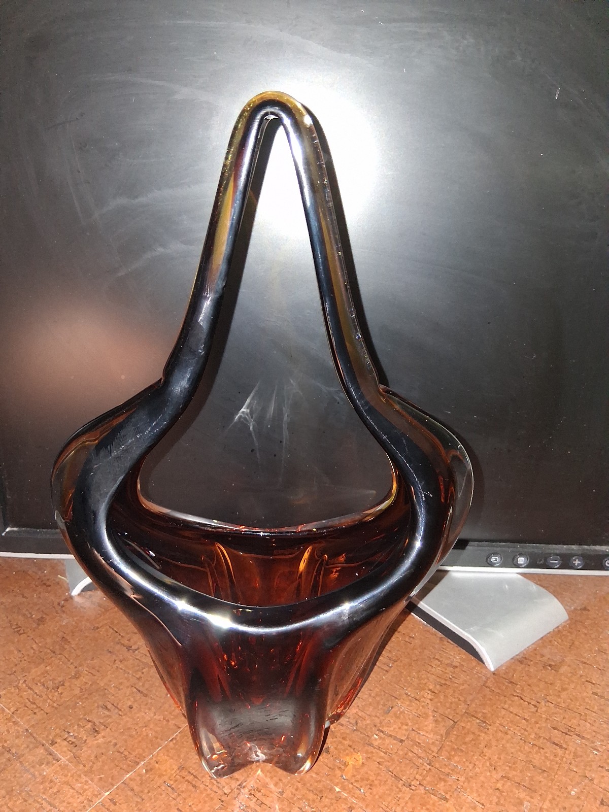 Vintage 1960s Murano Venetian Italian Hand Blown Glass Vase Basket