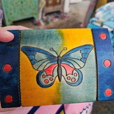 Wooden handmade butterfly box with key