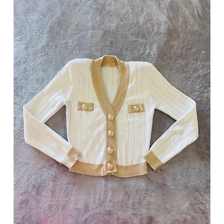 Beautiful Cream White Gold Top Cardigan Size S