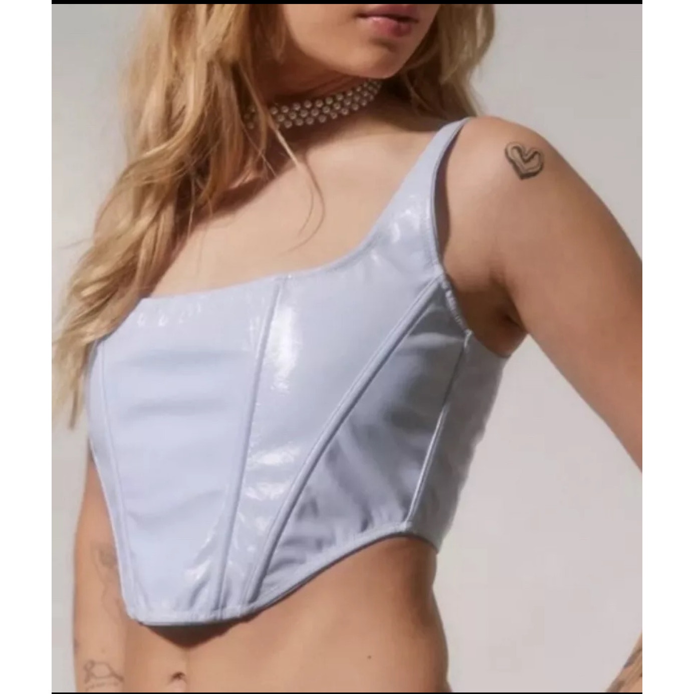 URBAN OUTFITTERS OUT FROM UNDER Lovestruck Patent Faux Leather Corset Crop Top