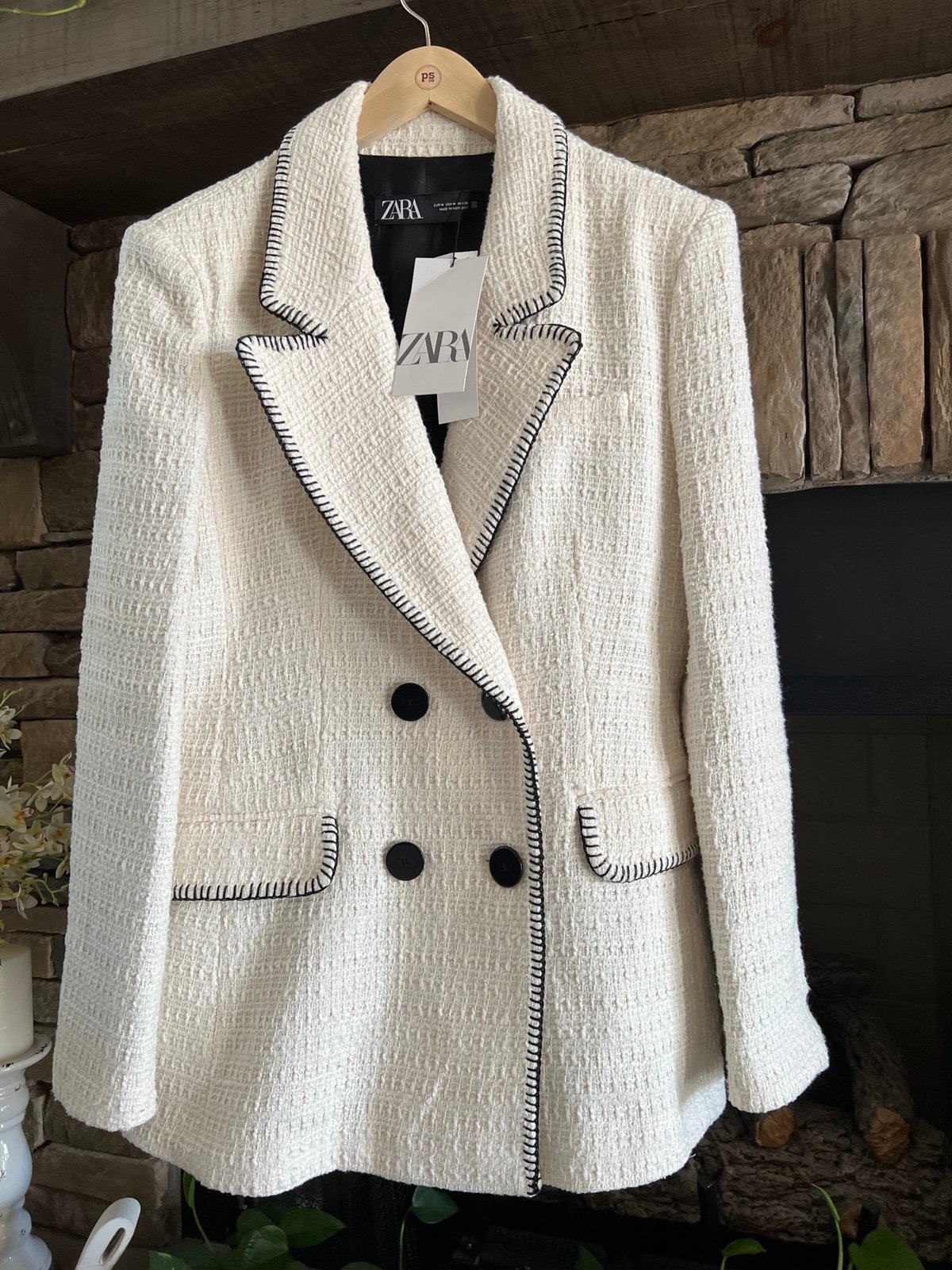 New Zara TOPSTITCHED DOUBLE BREASTED BLAZER