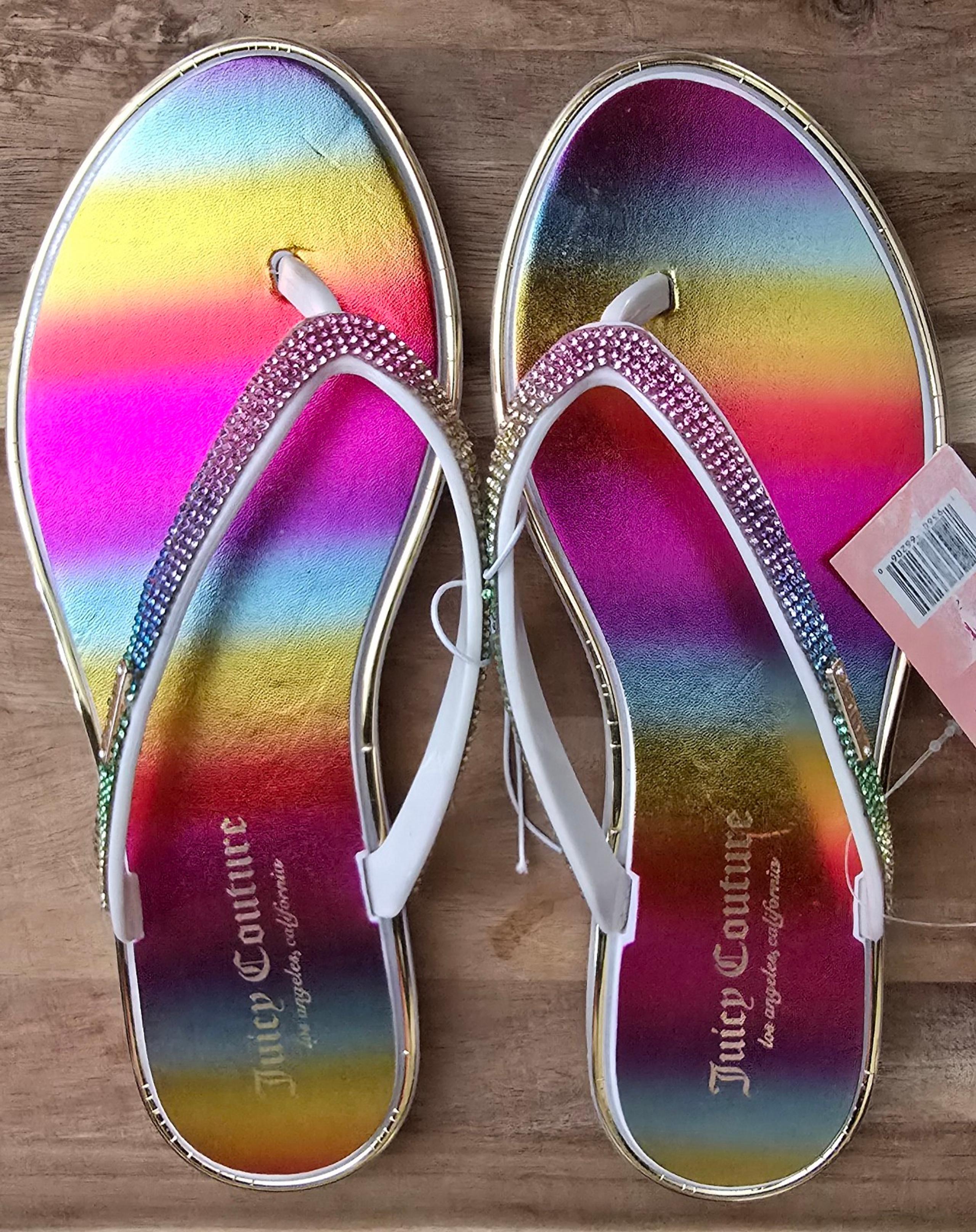Juicy Couture; Jc Scope; Women's; Sz 6; Rainbow; Metallic; Flip Flop; Sandals;