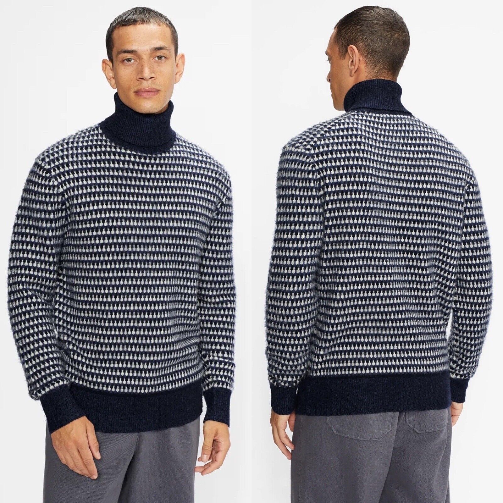 Ted Baker London Men 5 XL Riber Sweater Blue Chunky Turtleneck Wool Blend FLAW