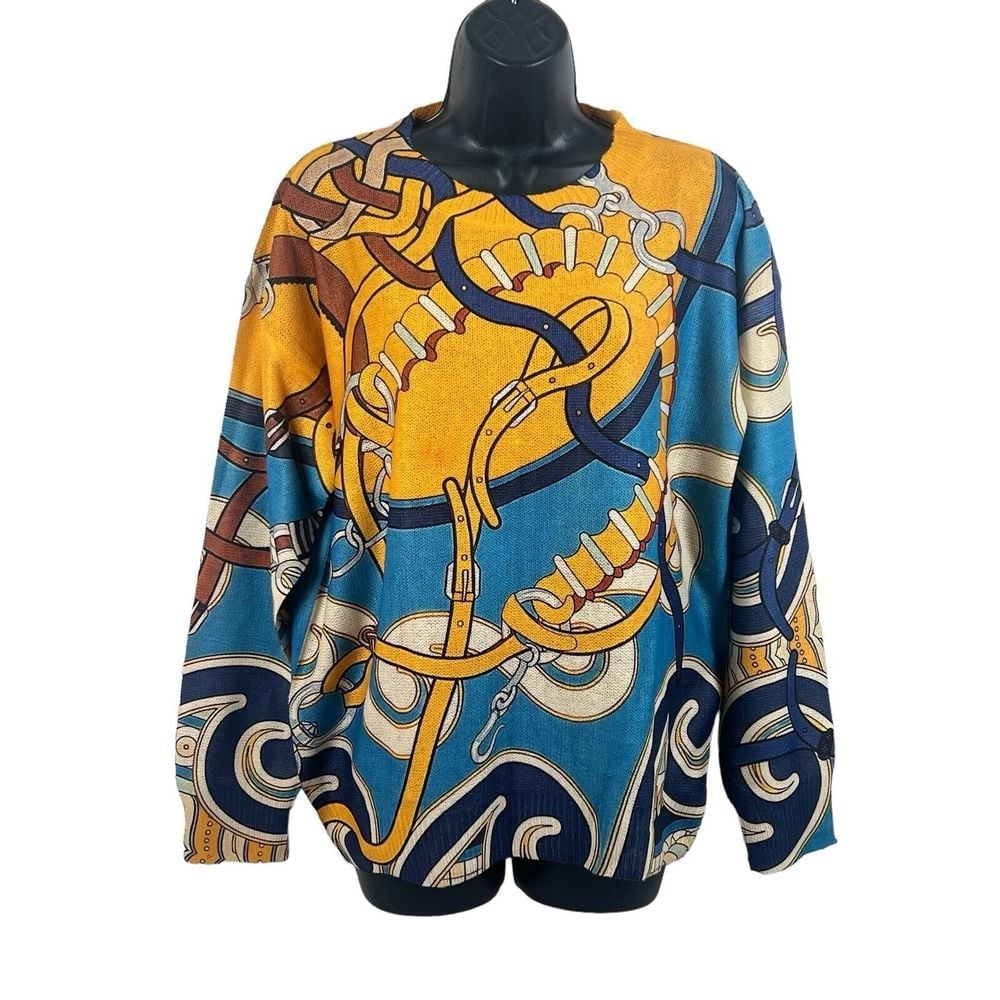 art to wear equestrian graphic print thin knit crewneck sweater oversized XL