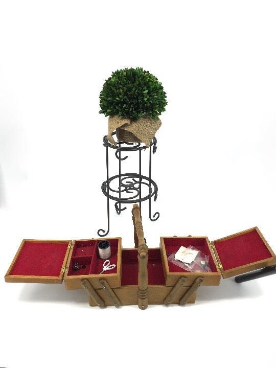 3-Tier Wooden Sewing Basket Caddy Tapestry Top