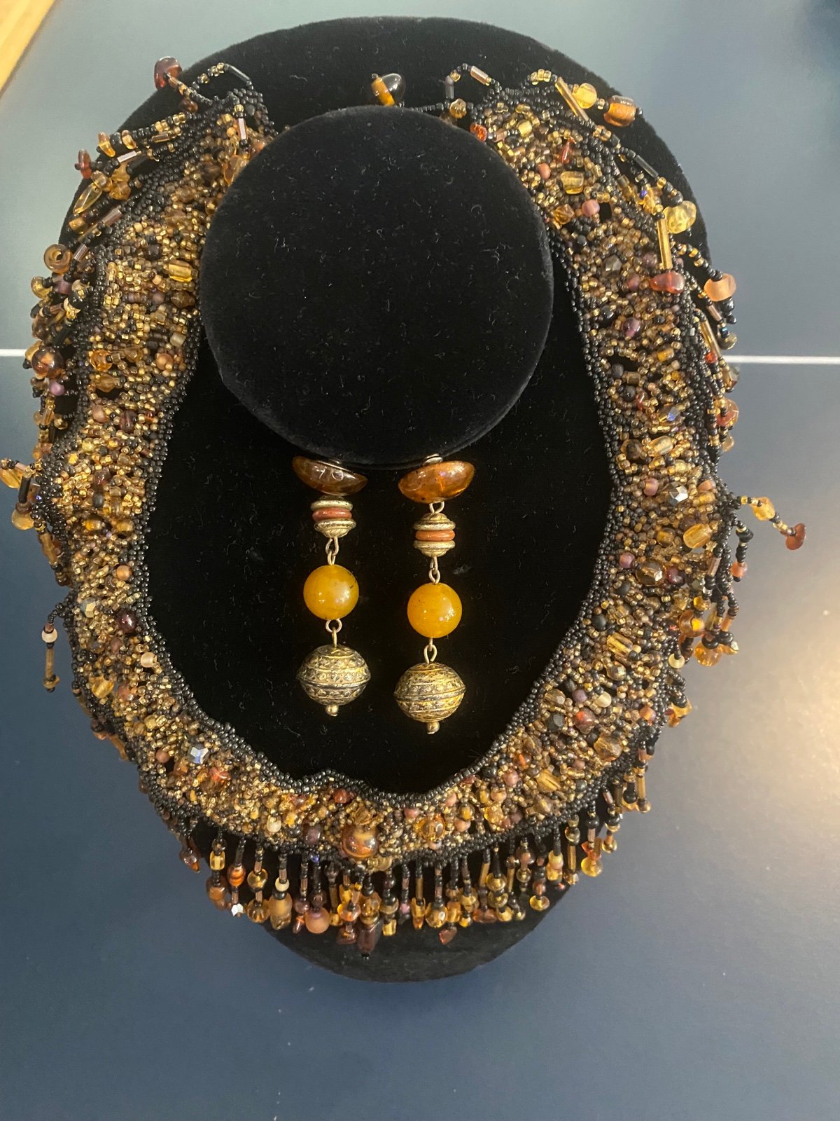 Hand Crafted With Love Exotic Crystals and Glass Necklace with Earrings